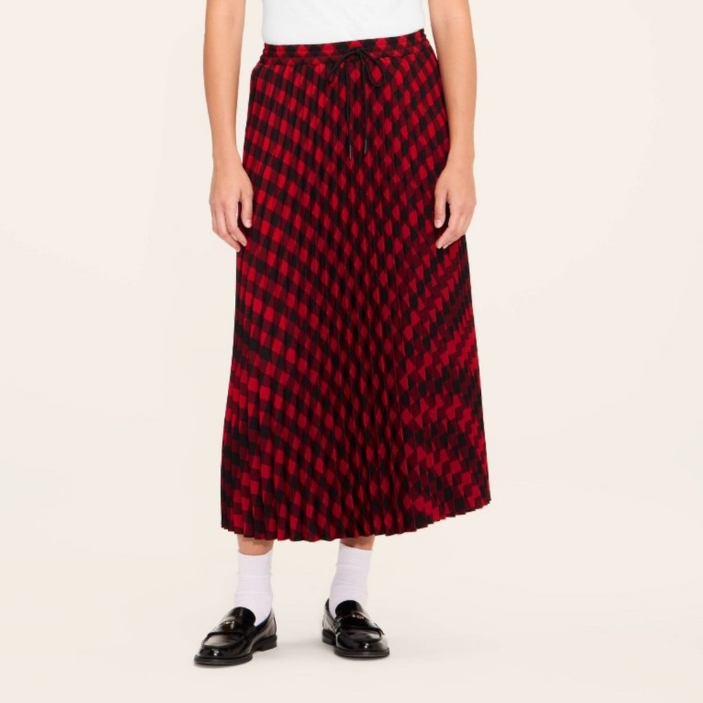 Women's Buffalo Check Midi A-Line Pleated Skirt - Woolrich x Target Red/Bla